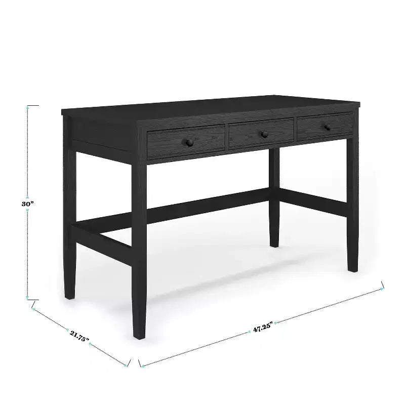Scrivania a 3 cassetti con gambe affusolate, telaio nero/legno chiaro naturale, 1 persona