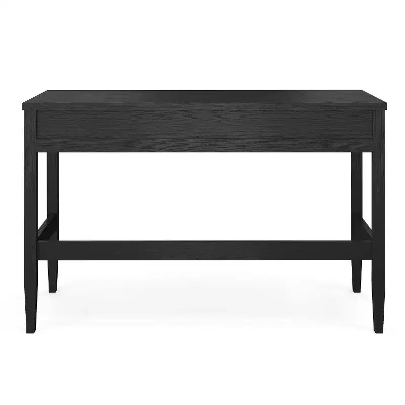 Scrivania a 3 cassetti con gambe affusolate, telaio nero/legno chiaro naturale, 1 persona