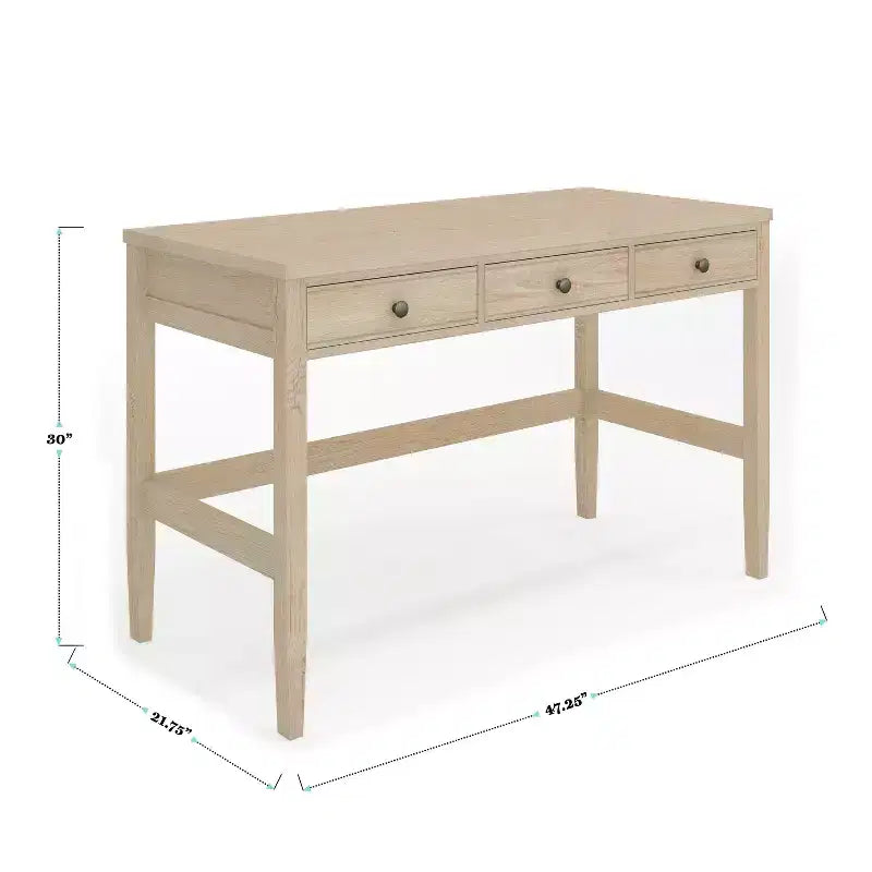 Scrivania a 3 cassetti con gambe affusolate, telaio nero/legno chiaro naturale, 1 persona