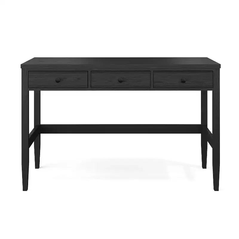 Scrivania a 3 cassetti con gambe affusolate, telaio nero/legno chiaro naturale, 1 persona