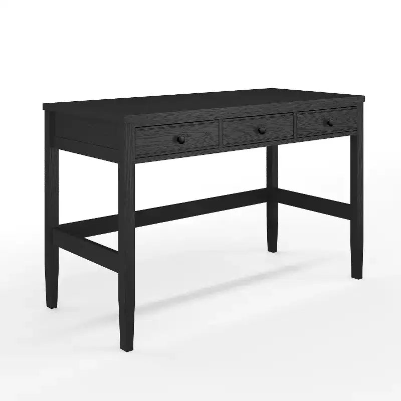 Scrivania a 3 cassetti con gambe affusolate, telaio nero/legno chiaro naturale, 1 persona