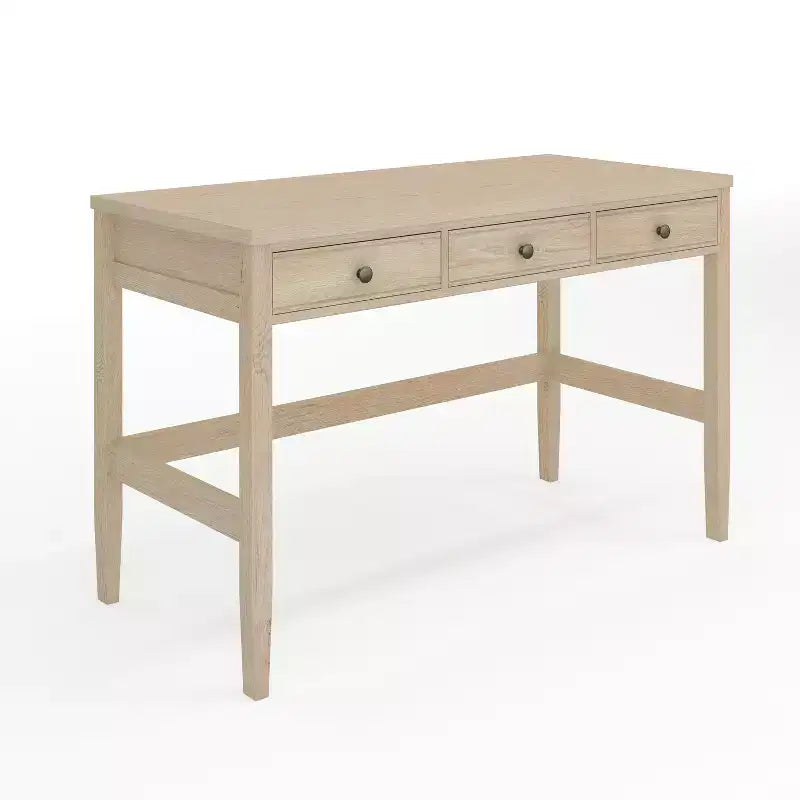 Scrivania a 3 cassetti con gambe affusolate, telaio nero/legno chiaro naturale, 1 persona