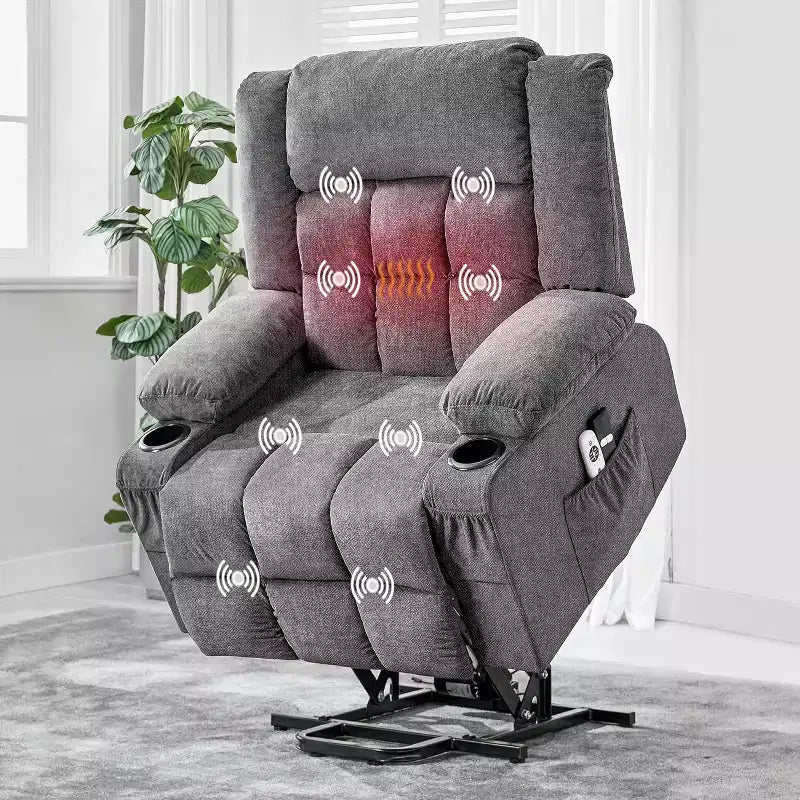 Poltrona reclinabile con sollevamento elettrico, massaggio e calore, a 3 posizioni, monoposto, blu/marrone/grigia