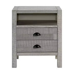 Comodino in legno grigio a 2 cassetti con ripiano aperto