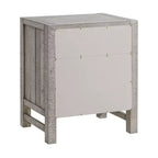 Comodino in legno grigio a 2 cassetti con ripiano aperto