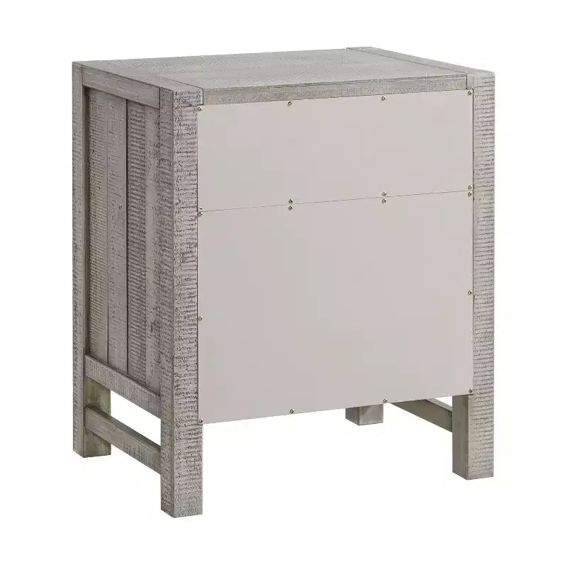 Comodino in legno grigio a 2 cassetti con ripiano aperto