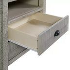 Comodino in legno grigio a 2 cassetti con ripiano aperto