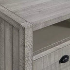 Comodino in legno grigio a 2 cassetti con ripiano aperto