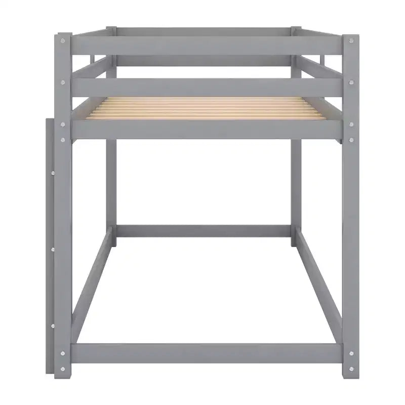 Letto a castello basso singolo/singolo grigio/bianco con scaletta e sponde, per 2