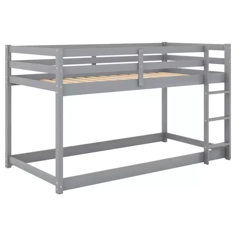Letto a castello basso singolo/singolo grigio/bianco con scaletta e sponde, per 2