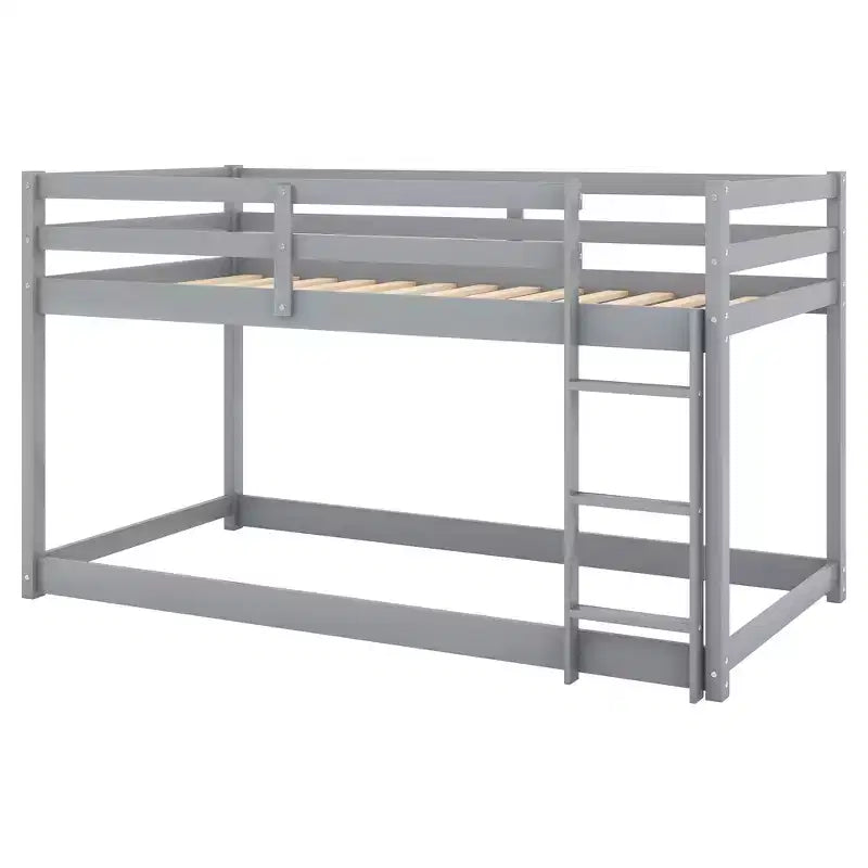 Letto a castello basso singolo/singolo grigio/bianco con scaletta e sponde, per 2