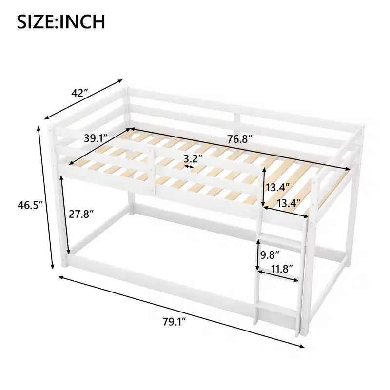 Letto a castello basso singolo/singolo grigio/bianco con scaletta e sponde, per 2