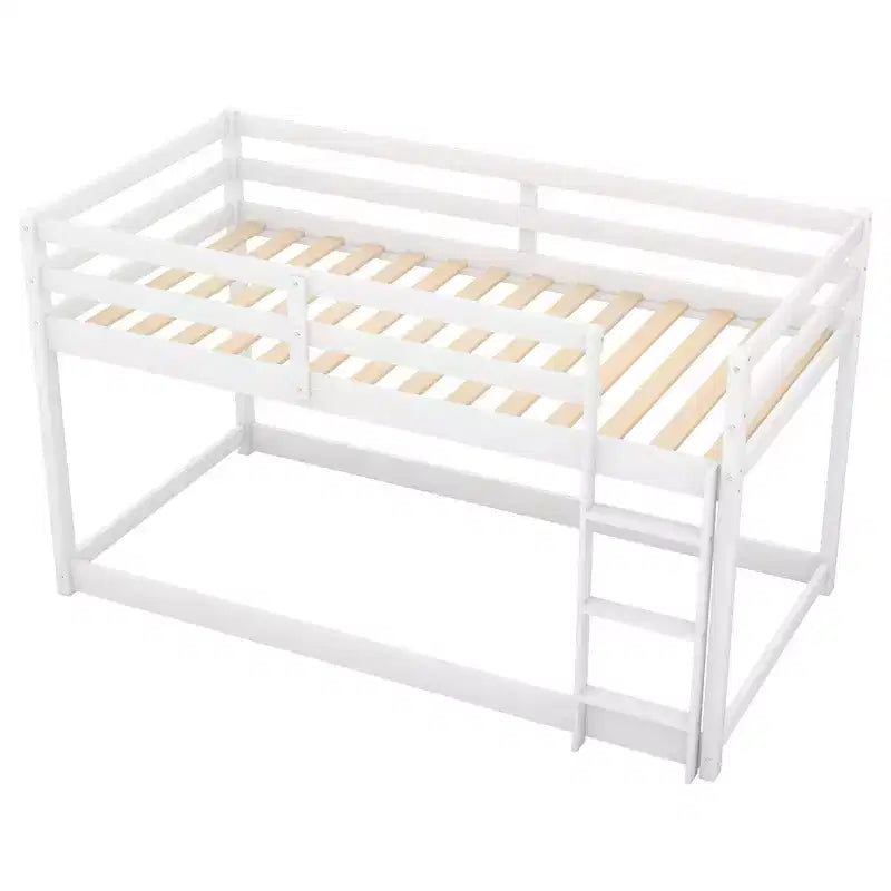 Letto a castello basso singolo/singolo grigio/bianco con scaletta e sponde, per 2