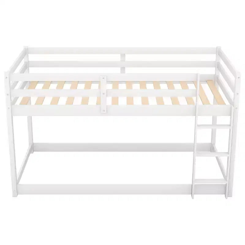 Letto a castello basso singolo/singolo grigio/bianco con scaletta e sponde, per 2