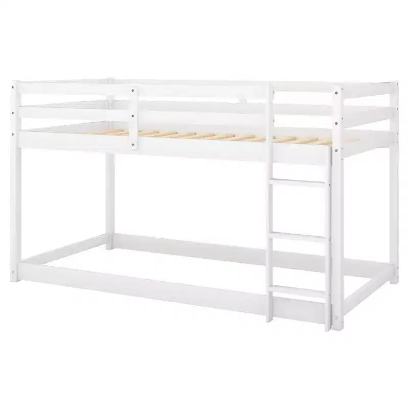 Letto a castello basso singolo/singolo grigio/bianco con scaletta e sponde, per 2