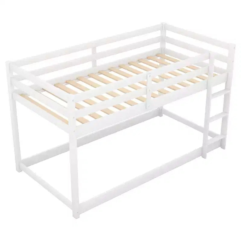 Letto a castello basso singolo/singolo grigio/bianco con scaletta e sponde, per 2