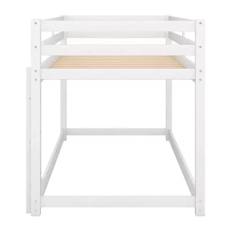 Letto a castello basso singolo/singolo grigio/bianco con scaletta e sponde, per 2