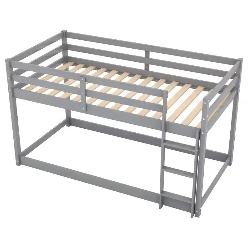 Letto a castello basso singolo/singolo grigio/bianco con scaletta e sponde, per 2