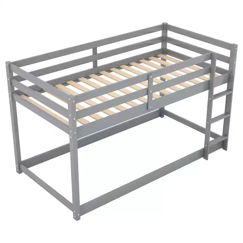 Letto a castello basso singolo/singolo grigio/bianco con scaletta e sponde, per 2