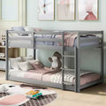 Letto a castello basso singolo/singolo grigio/bianco con scaletta e sponde, per 2