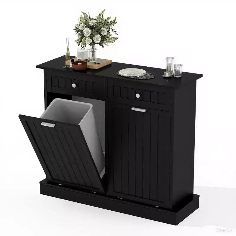 Mobile pattumiera in legno marrone inclinabile con cassetto, 20 Gal, unità singola