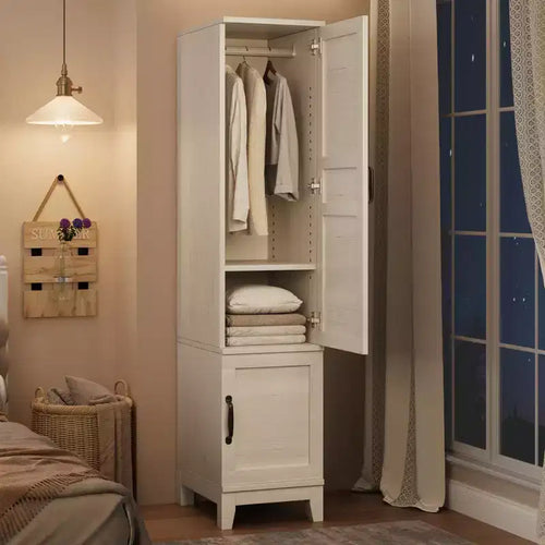 GustoWave Armoire Wardrobe Closet with Doors,72 Wooden Wardrobe Cabinet with Hanging Rod,Narrow Tall Clothing Armoire Cabinet with Adjustable Shelves