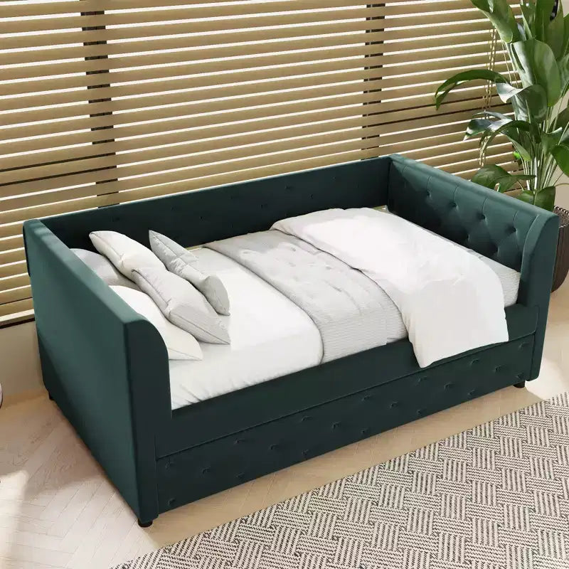 Divano letto singolo gemello in velluto verde con letto estraibile, per 1-2 persone