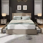 Struttura letto a piattaforma imbottita in velluto a coste nero / marrone / bianco sporco con 4 cassetti portaoggetti – Matrimoniale francese / Matrimoniale standard / King (1–2 persone)