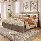 Struttura letto a piattaforma imbottita in velluto a coste nero / marrone / bianco sporco con 4 cassetti portaoggetti – Matrimoniale francese / Matrimoniale standard / King (1–2 persone)