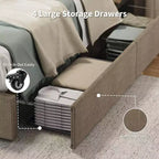 Struttura letto a piattaforma imbottita in velluto a coste nero / marrone / bianco sporco con 4 cassetti portaoggetti – Matrimoniale francese / Matrimoniale standard / King (1–2 persone)