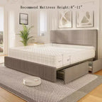 Struttura letto a piattaforma imbottita in velluto a coste nero / marrone / bianco sporco con 4 cassetti portaoggetti – Matrimoniale francese / Matrimoniale standard / King (1–2 persone)