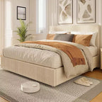 Struttura letto a piattaforma imbottita in velluto a coste nero / marrone / bianco sporco con 4 cassetti portaoggetti – Matrimoniale francese / Matrimoniale standard / King (1–2 persone)