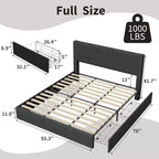 Struttura letto a piattaforma imbottita in velluto a coste nero / marrone / bianco sporco con 4 cassetti portaoggetti – Matrimoniale francese / Matrimoniale standard / King (1–2 persone)