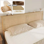 Struttura letto a piattaforma matrimoniale in rattan naturale con cassetti portaoggetti, doghe in legno | 1 persona