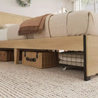 Struttura letto a piattaforma matrimoniale in rattan naturale con cassetti portaoggetti, doghe in legno | 1 persona