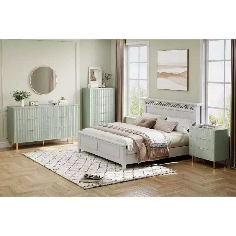 Cassettiera a 6 cassetti con maniglie dorate – Comò moderno in legno per camera da letto