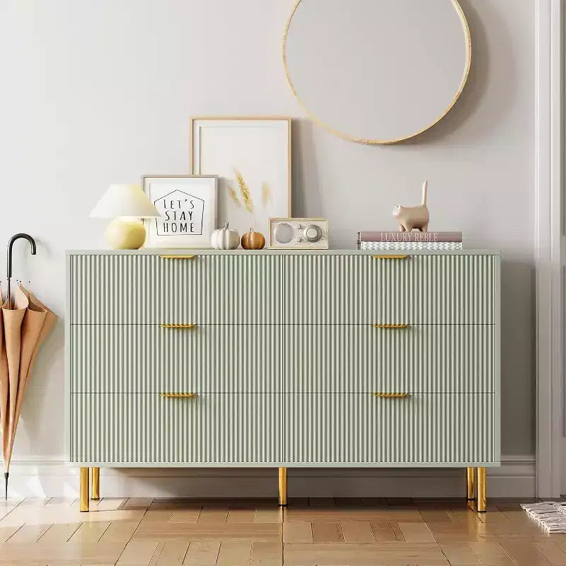 Cassettiera a 6 cassetti con maniglie dorate – Comò moderno in legno per camera da letto