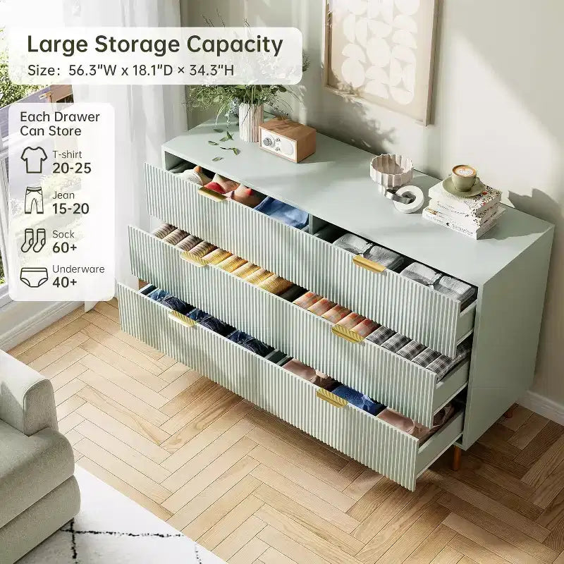 Cassettiera a 6 cassetti con maniglie dorate – Comò moderno in legno per camera da letto
