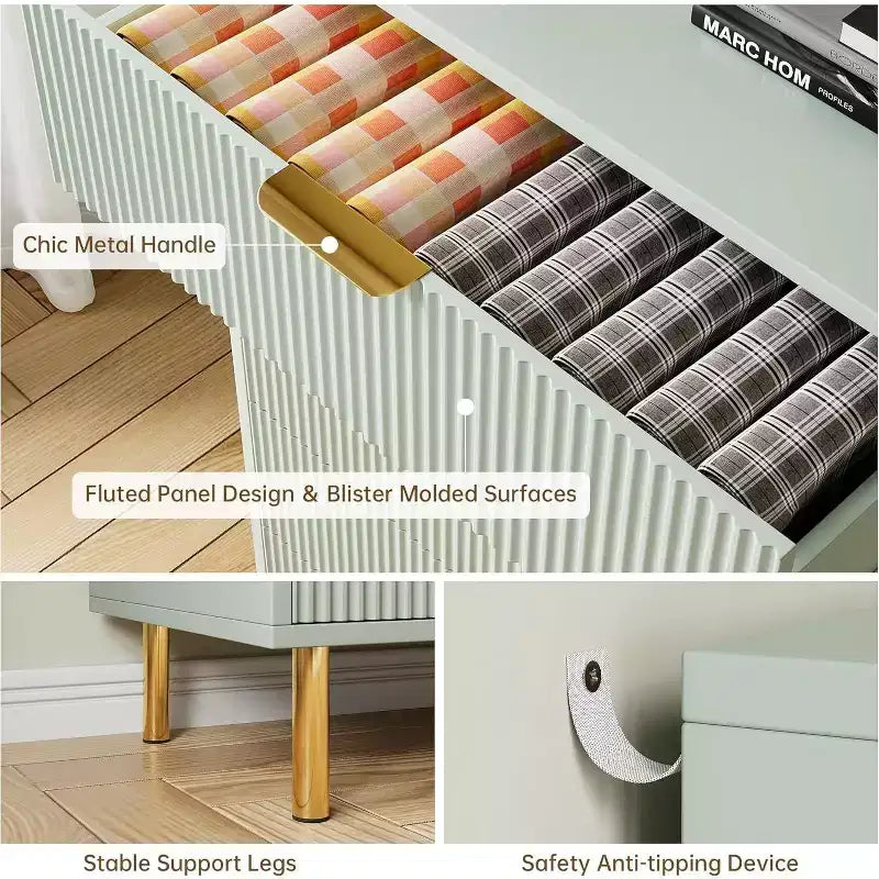 Cassettiera a 6 cassetti con maniglie dorate – Comò moderno in legno per camera da letto