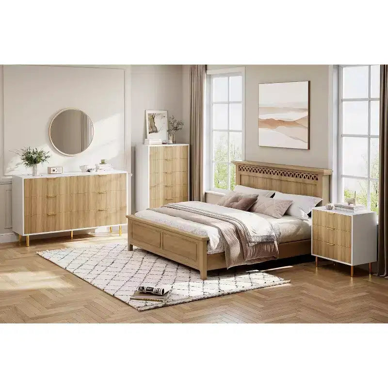 Cassettiera a 6 cassetti con maniglie dorate – Comò moderno in legno per camera da letto