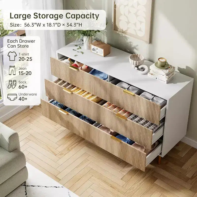 Cassettiera a 6 cassetti con maniglie dorate – Comò moderno in legno per camera da letto