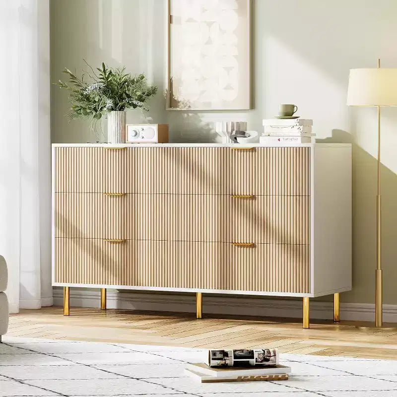 Cassettiera a 6 cassetti con maniglie dorate – Comò moderno in legno per camera da letto