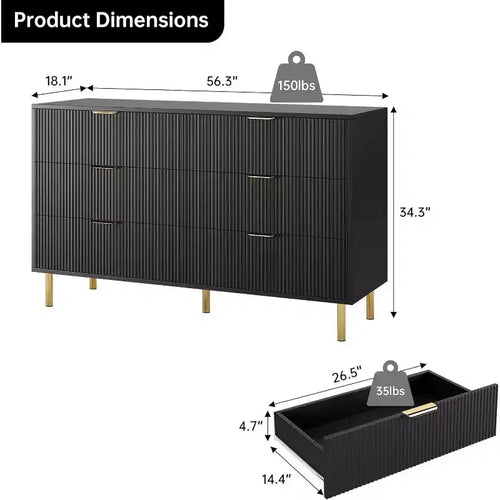Cassettiera a 6 cassetti con maniglie dorate – Comò moderno in legno per camera da letto