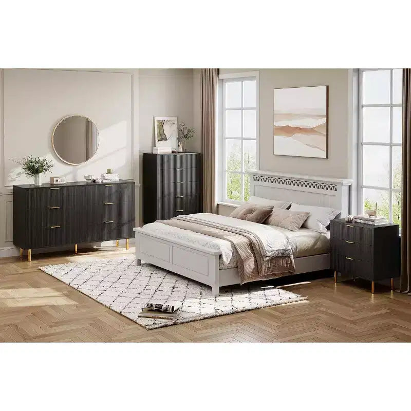 Cassettiera a 6 cassetti con maniglie dorate – Comò moderno in legno per camera da letto