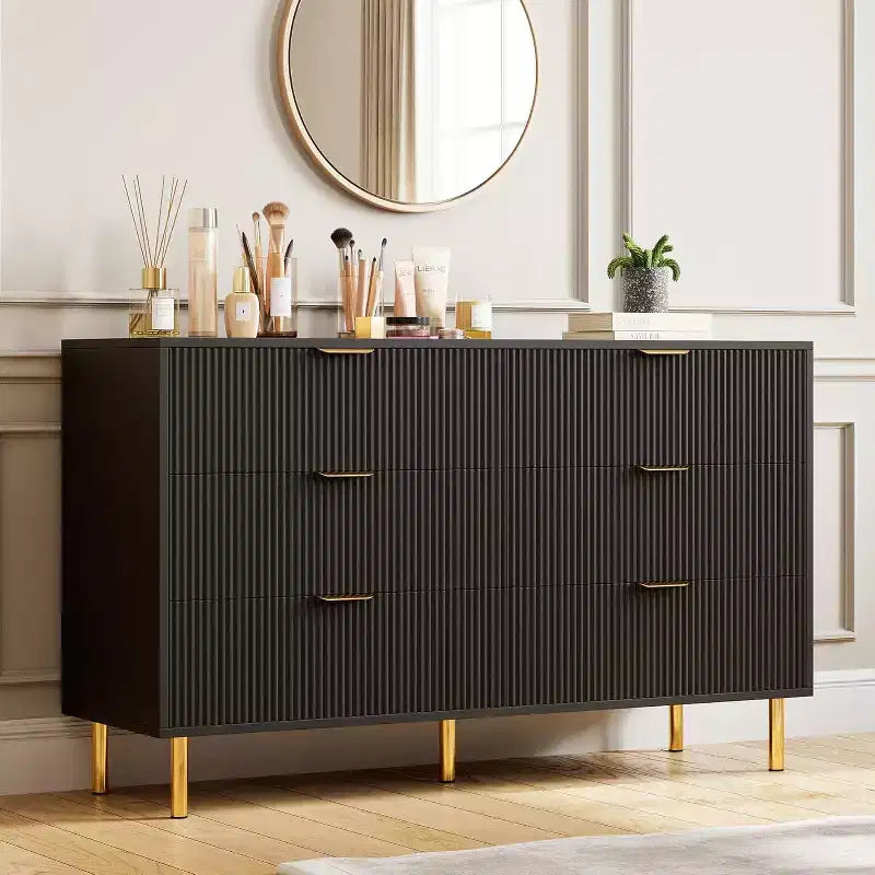 Cassettiera a 6 cassetti con maniglie dorate – Comò moderno in legno per camera da letto