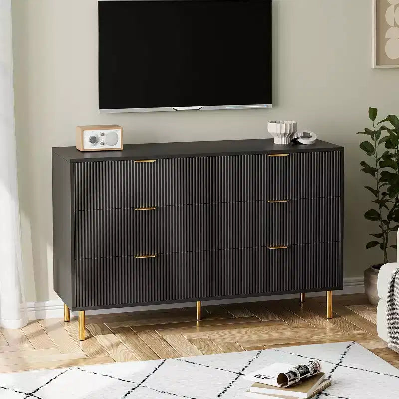 Cassettiera a 6 cassetti con maniglie dorate – Comò moderno in legno per camera da letto