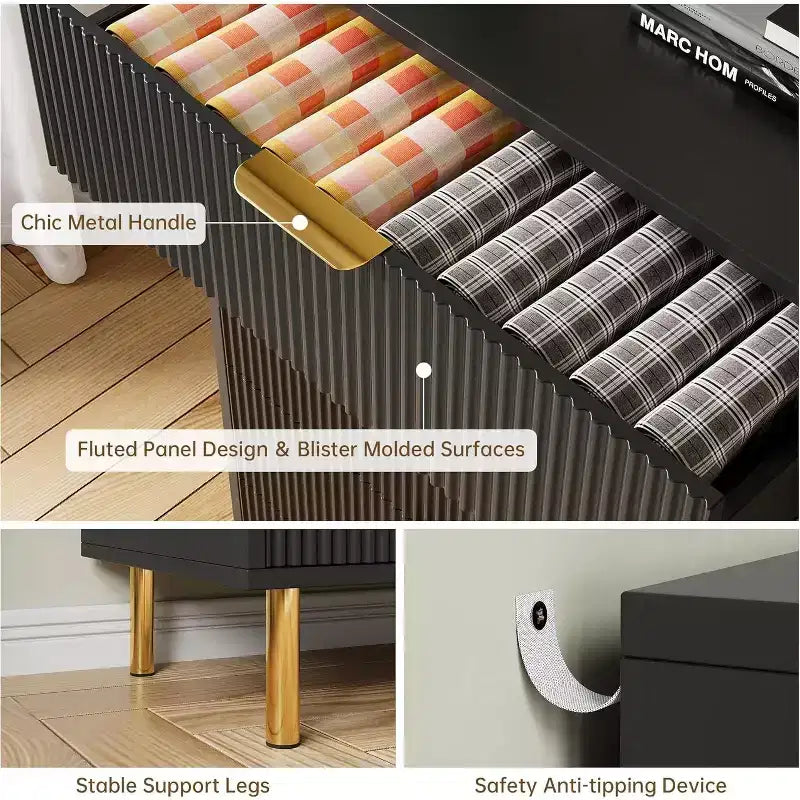 Cassettiera a 6 cassetti con maniglie dorate – Comò moderno in legno per camera da letto