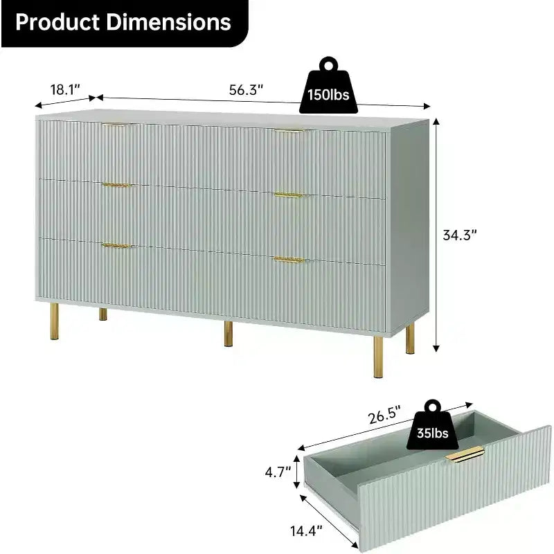 Cassettiera a 6 cassetti con maniglie dorate – Comò moderno in legno per camera da letto