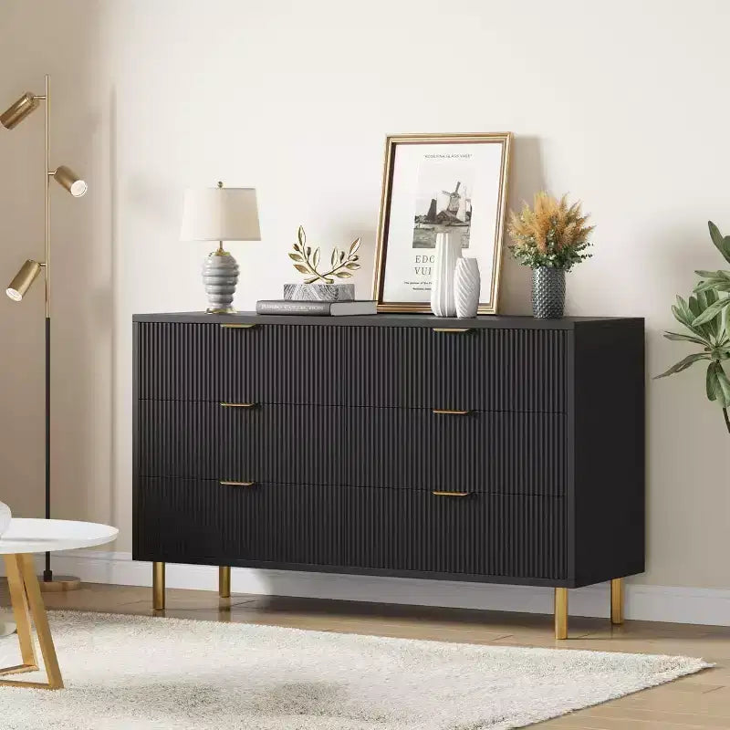 COZONY 6-Drawer Dresser with Gold Handles, Modern Wood Storage Cabinet, Large Chest of Drawers for Bedroom Living Room