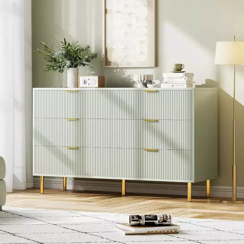 Cassettiera a 6 cassetti con maniglie dorate – Comò moderno in legno per camera da letto